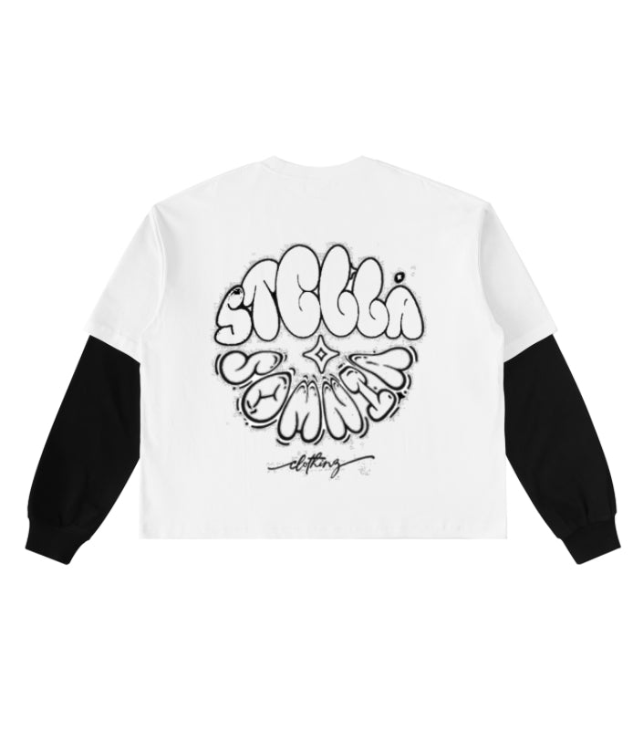 double layer long sleeve graphic tee - white/black
