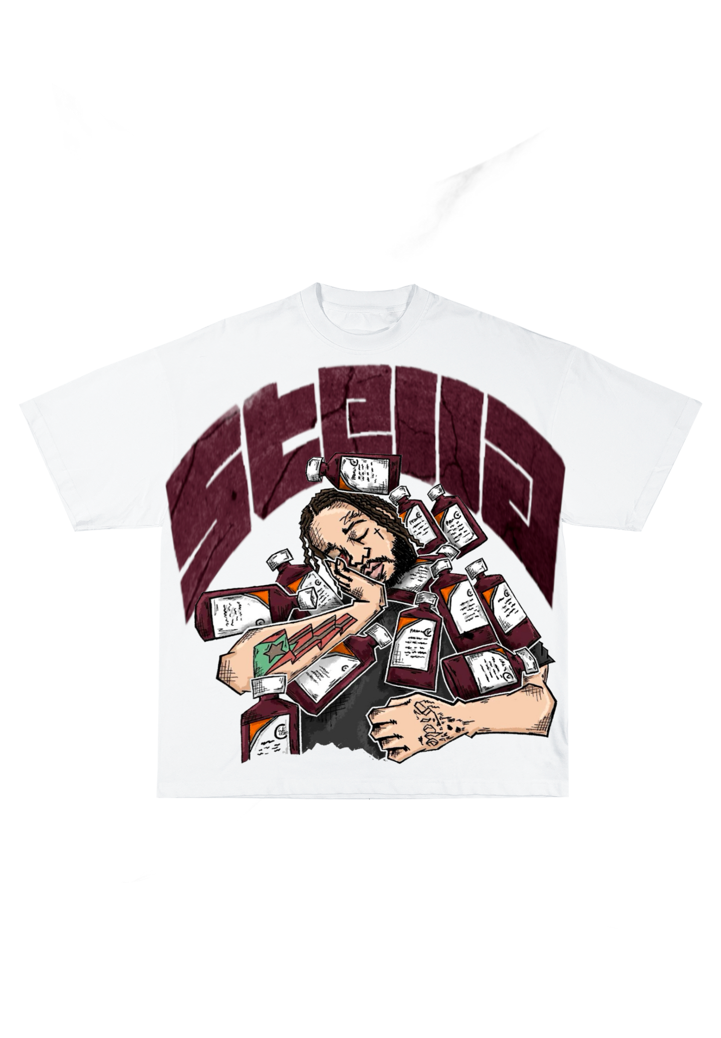 Stella “Codeine Dreams” Oversized Graphic Tee - White/Burgundy