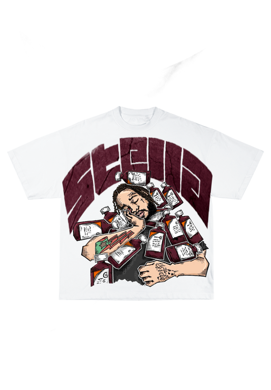 Stella “Codeine Dreams” Oversized Graphic Tee - White/Burgundy