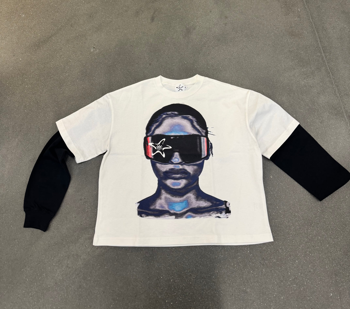 double layer long sleeve graphic tee - white/black